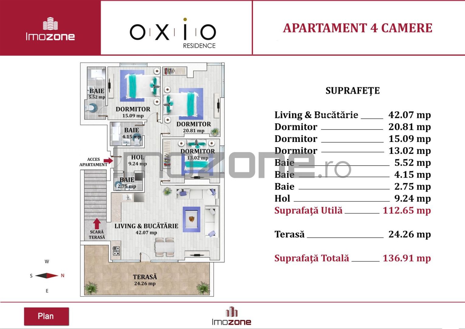 PENTHOUSE-DEOSEBIT, 4 CAMERE, 3 DORMITOARE, 3 BAI, TERASA 140,  BLOC FINALIZAT - Poză 5