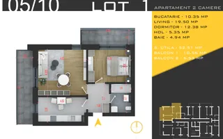 Ap 2 Camere | Metrou Nicolae Teclu | 2 Balcoane | Încălzire în Pardoseală - Schiță 15