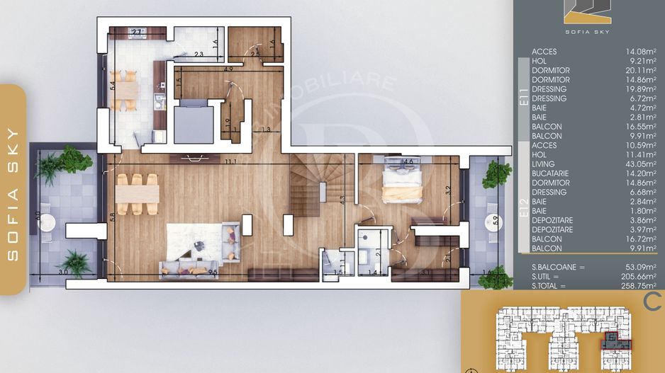Duplex 4 camere 3 dormitoare cu baie proprie | Bloc Finalizat langa Metrou Teclu - Schiță 2