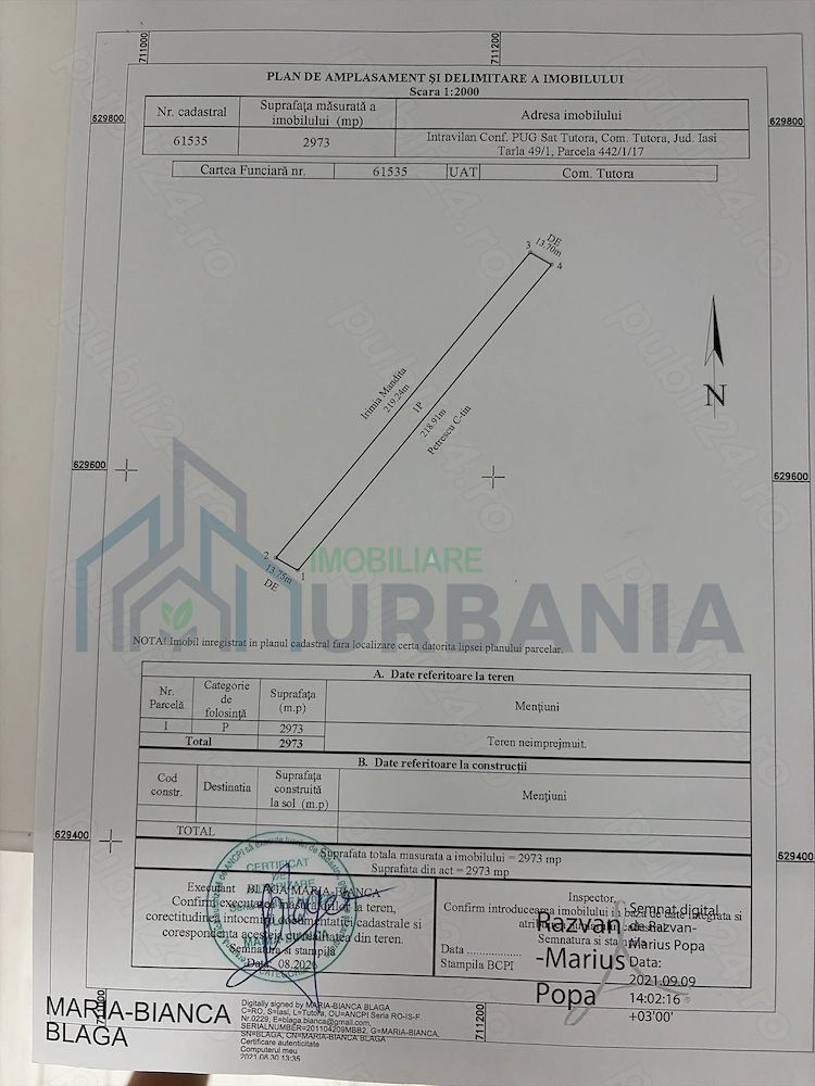 Teren intravilan de 2973 mp în Tutora, județul Iași - Poză 1