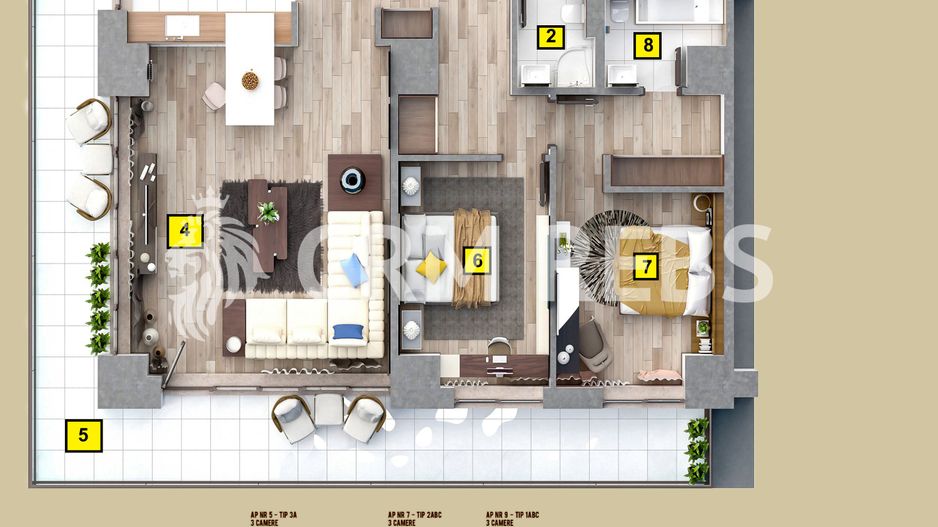 Apartament 3 camere Tip A1 1 - Schiță 4