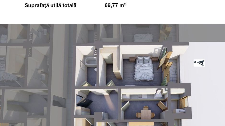 APARTAMENT NOU - 2 camere, ETAJ 6, BLOC NOU - zona CARTIER; - Poză 2