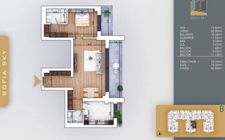 Apartament 2 camere spatios, 93 mp, 2 bai - metrou Nicolae Teclu - Schiță 6