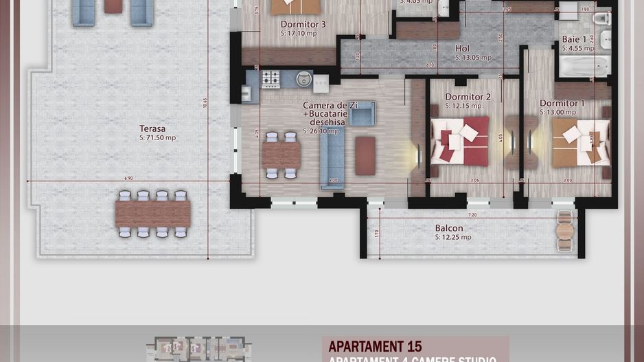 4 camere cu terasa  -proiect nou- Metrou Nicolae Teclu - Schiță 10