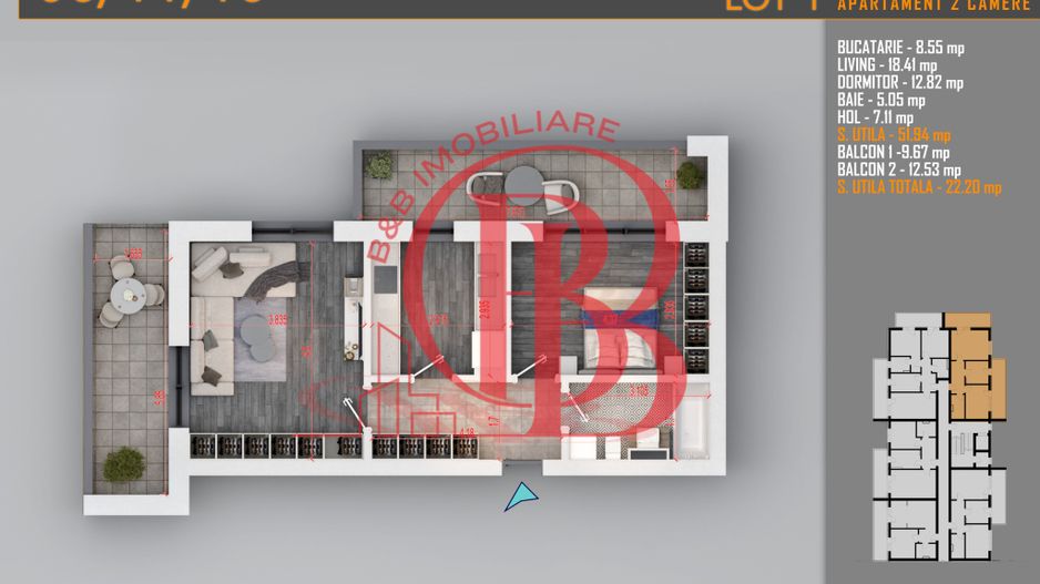 Apartament decomandat 2 camere -Titan Pallady Metrou Teclu - Schiță 1