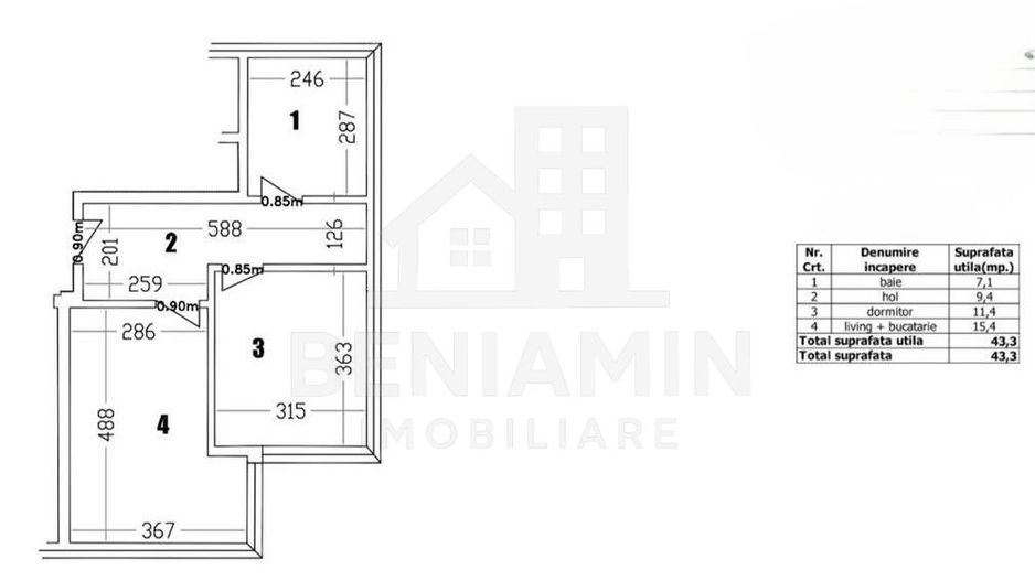 Apartament-Bloc Nou-Gradina Botanica-Etaj 3-Centrala-La Cheie-Liber - Schiță 7