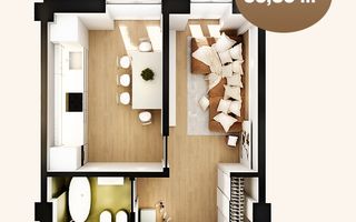 Vanzare apartament 1 cameră, str. Nicolae Dimo, Durlești - Poză 1