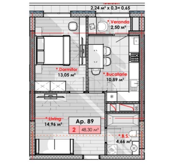 Vânzare, apartament, 2 camere, str. Calea Moșilor, Râșcani - Schiță 3
