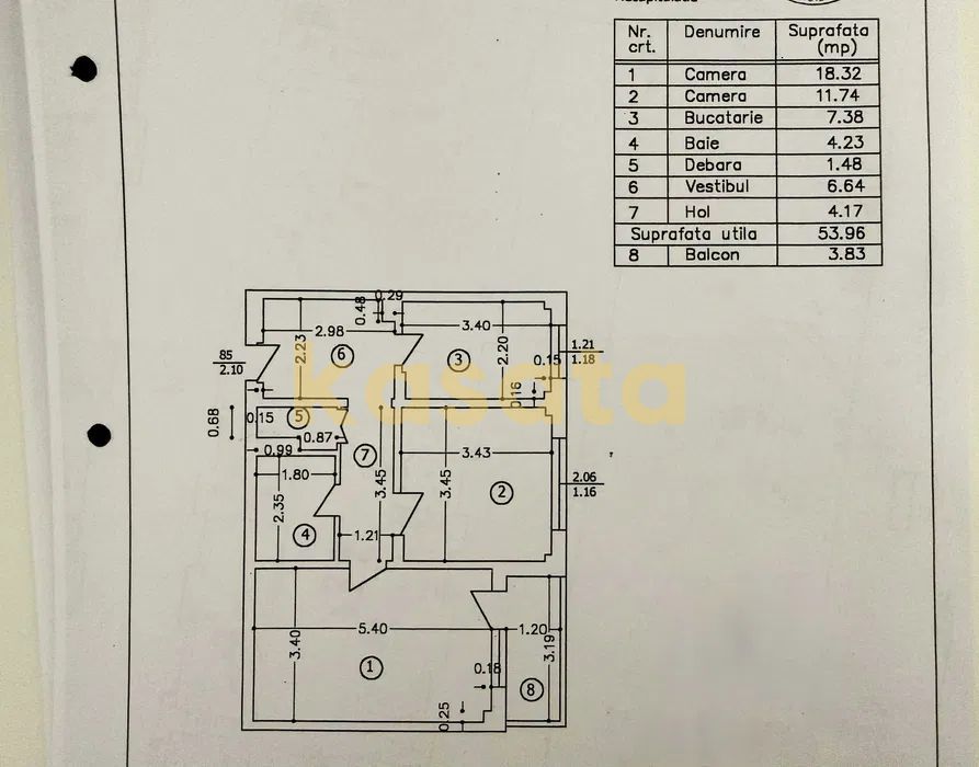 2 camere 58 MP |2 bai - Boiler| Ozana/Titan/1 Decembrie 1918| Sector3 - Schiță 8