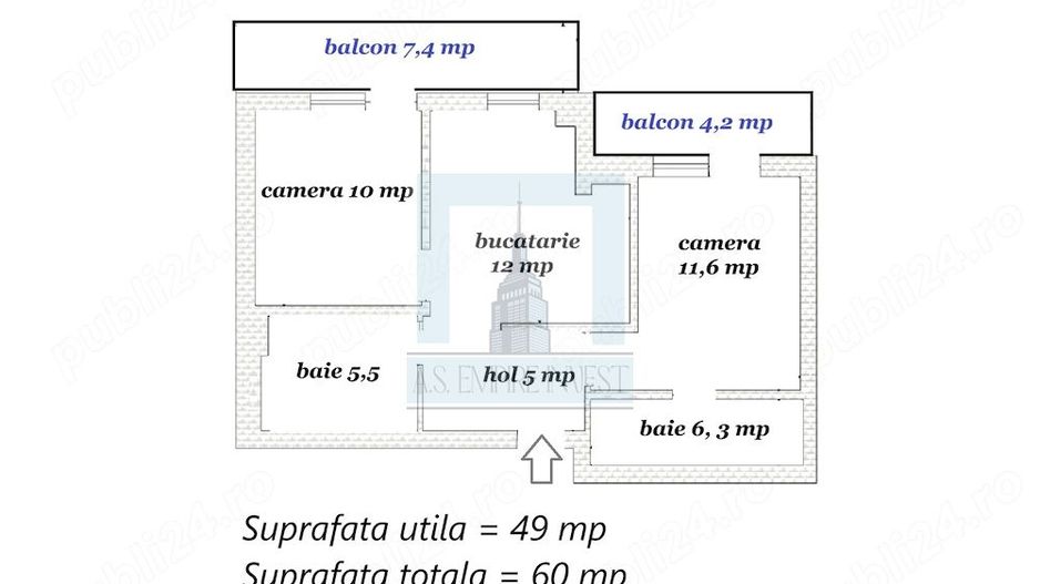Apartament 2 camere, 2 bai, 2 balcoane, parcare-zona Florilor/Ghimbav - Poză 9