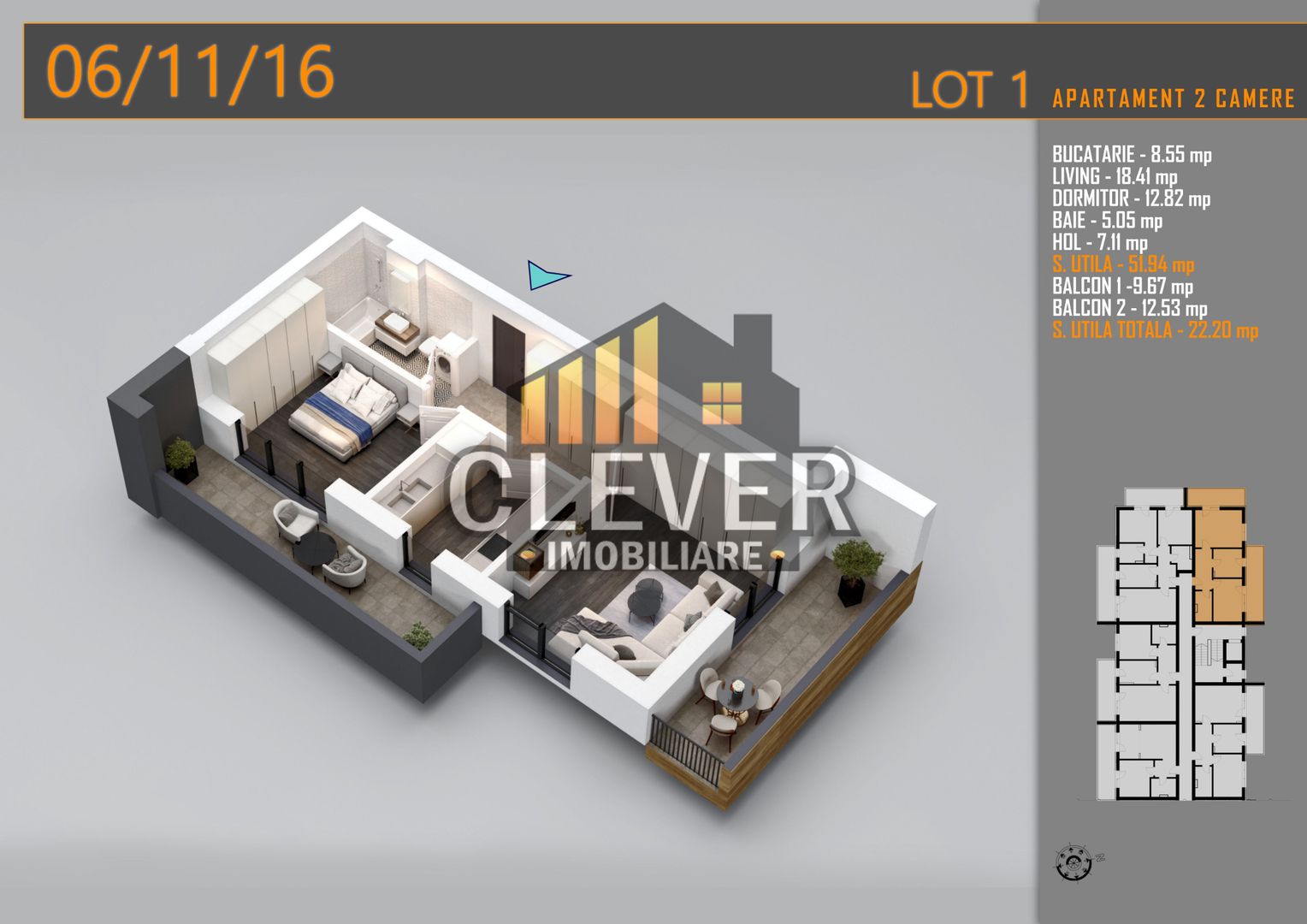 2 Camere | 75,6 mp | 2 Terase 23,7 mp | Pallady | Comision 0% - Poză 8