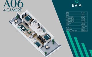 Apartament Premium 4 camere cu Terasa Pallady Metrou Teclu - Schiță 3