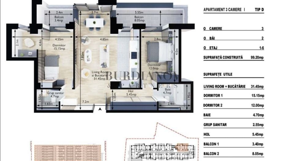 Apartament cu 3 camere - Ghica Apartments - Baicului - Poză 3