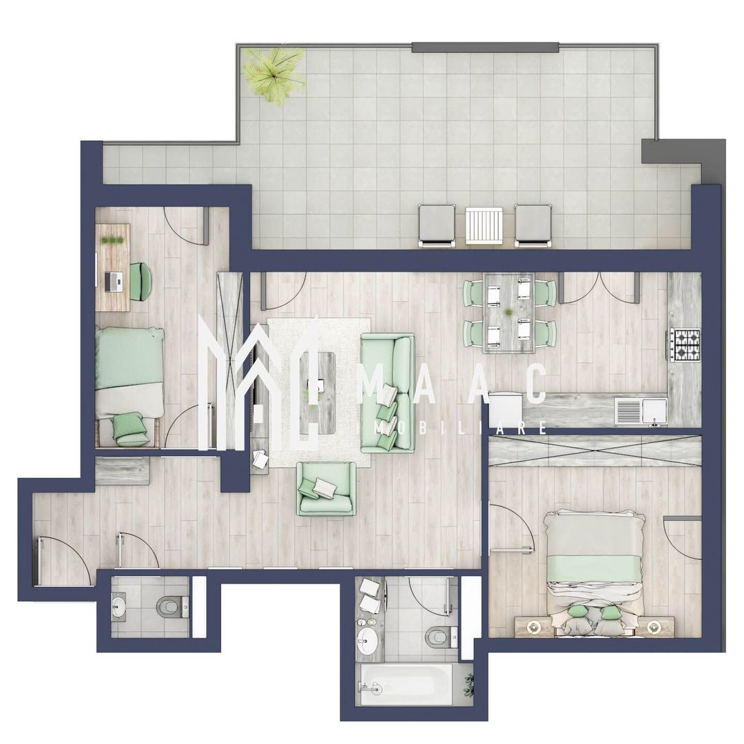 Apartament 3 camere | Balcoane 27.4 mp | Etaj 3 | Turnisor - Poză 1