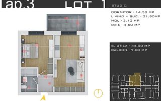 Studio Spațios 44mp - Zona Pallady - Încălzire Pardoseală - Comision 0% - Schiță 8