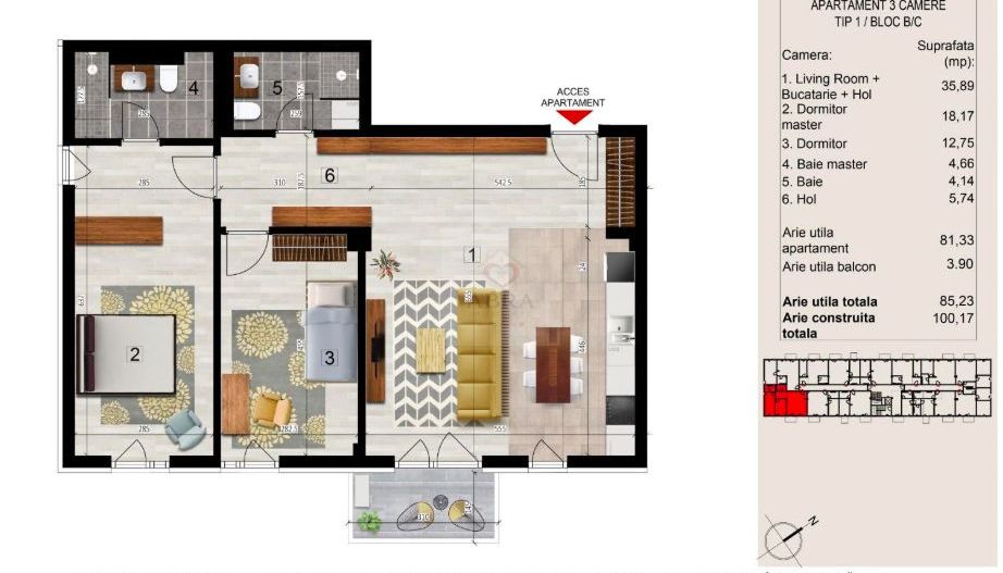 Apartament 3 camere nordul Capitalei - Poză 3