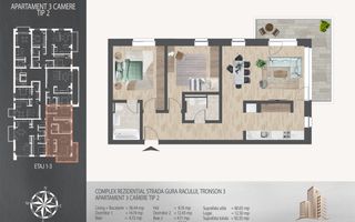 3 camere  700 metri de  Metrou Nicolae Teclu - Schiță 12