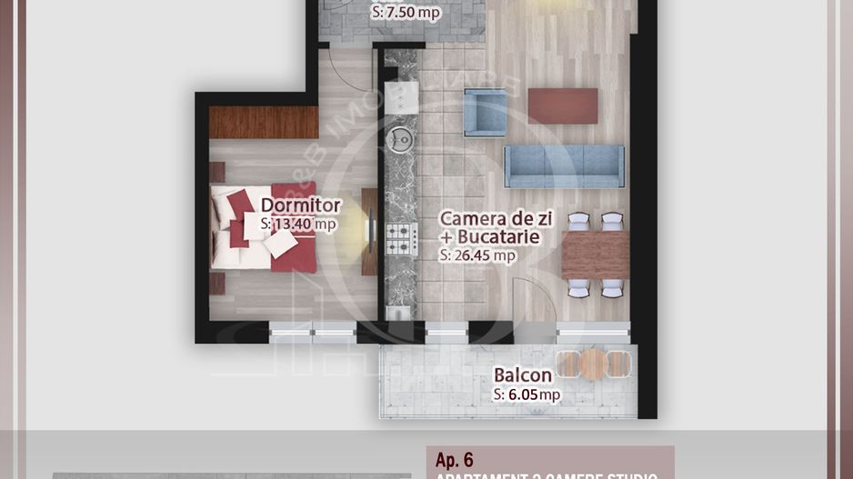 Apartament 2 camere Incalzire prin Pardoseala Titan-Pallady - Schiță 2