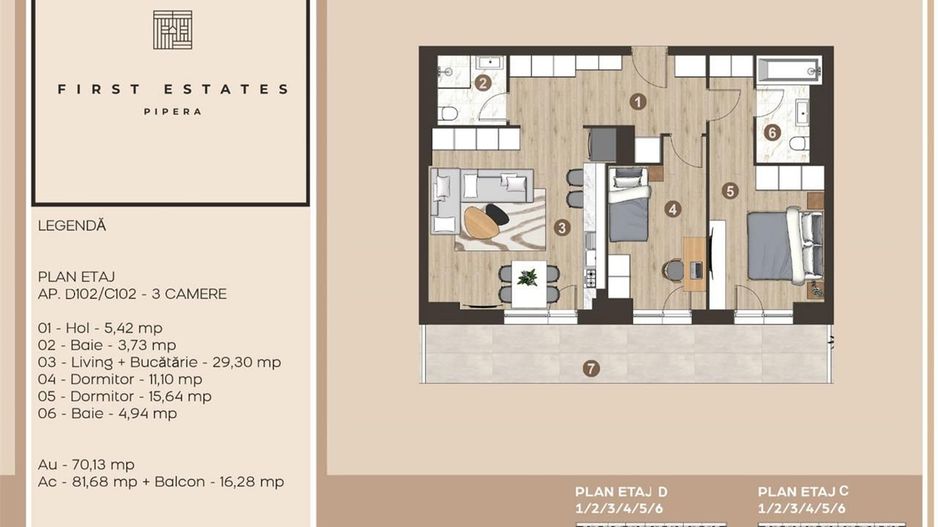 Apartament 3 camere | Pipera First Estates | Mobilat - Schiță 6
