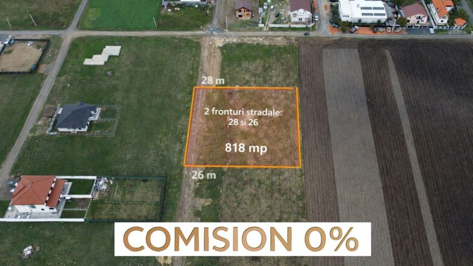 Comision 0%  Teren 818 mp pentru duplex | 2 fronturi stradale | Moșnița Noua - Poză 1