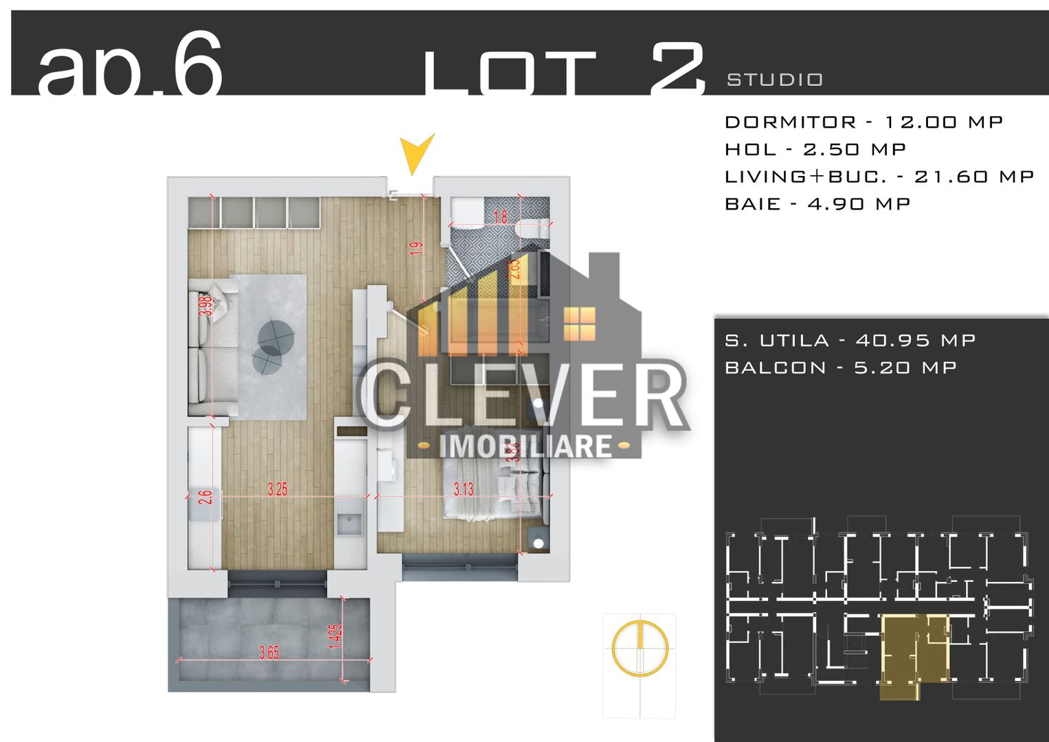 Studio 46mp  - Design Modern - Zona Pallady - Comision 0% - Schiță 12