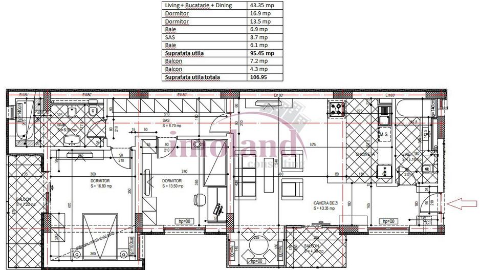 Apartament 3 camere - Zona Marriott - Schiță 15