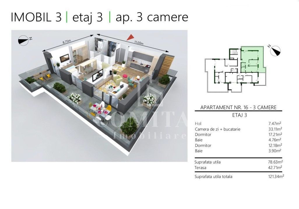 Apartament 3 camere | 79mp | terasa | garaj | Borhanci - Poză 13