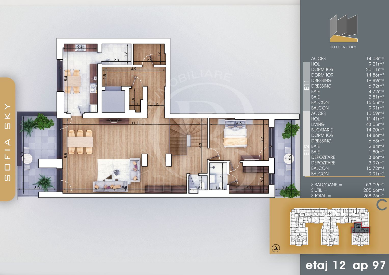 Duplex 4 camere 3 dormitoare cu baie proprie | Bloc Finalizat langa Metrou Teclu - Schiță 2
