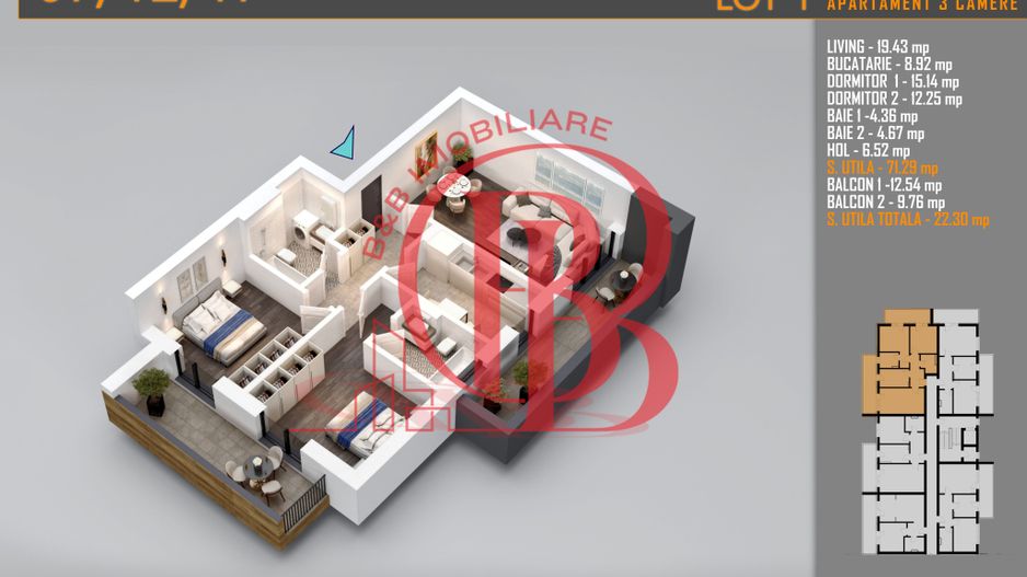 Apartament 3 camere Decomandat Titan Th. Pallady-Sector 3 - Schiță 2