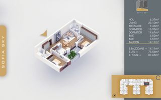 Apartament 3 camere Titan Pallady pozitie excelenta vs Metrou Nicolae Teclu - Schiță 1