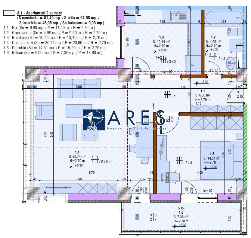 Bloc nou | Ozon Tower | Central | 2 camere | Et. 2 - Poză 3