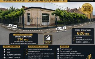 Teren intravilan-Spatiu comercial –Blascovici|626 mp|2 fronturi - Poză 1