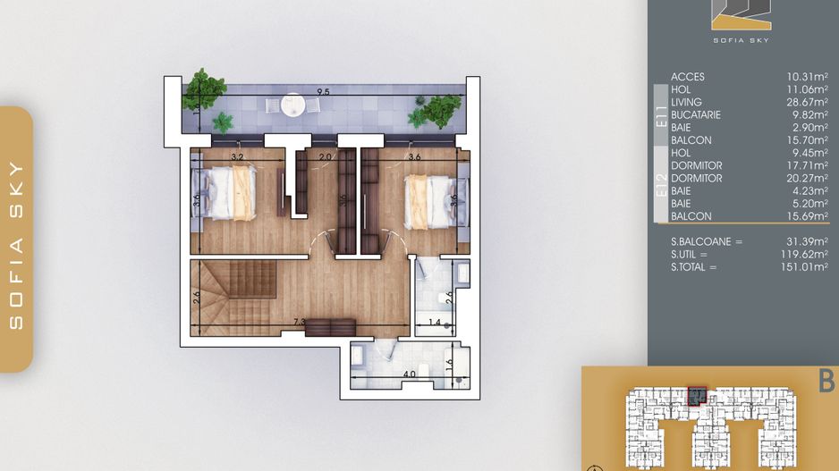 3 camere Duplex 3 bai si acces lift in interior la 7 min M Nicolae Teclu Pallady - Schiță 10