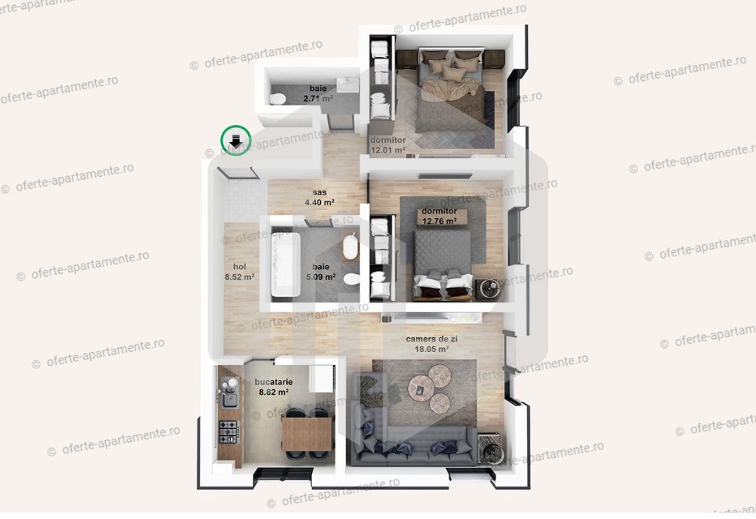 Calea Surii Mici | Apartament 3 camere - La Cheie - Intabulat - Poză 9