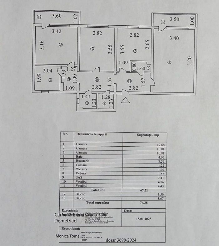 74 mp, 3 camere, 2 băi, 2 balcoane – 8 min până la metrou - comision 0 - Poză 14