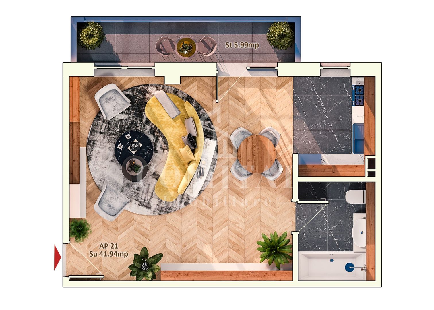 Apartament 1 cameră Dorobanților Cluj imobil nou cu CF - Schiță 6