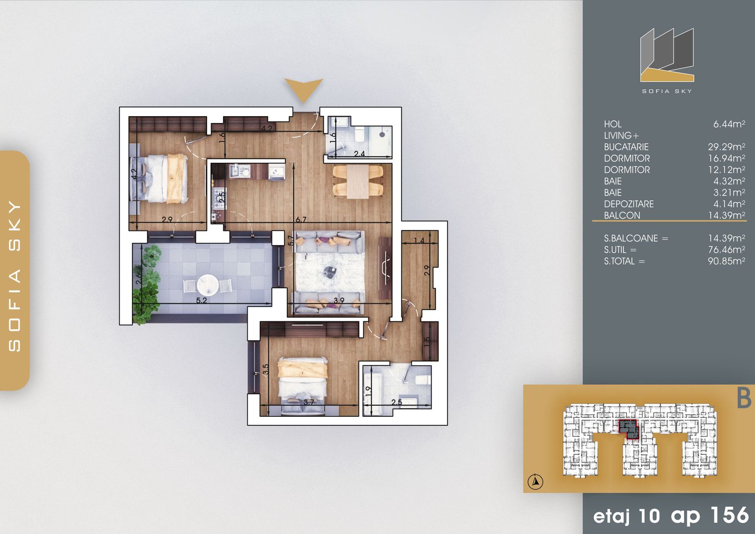 3 camere cu dormitor matrimonial si dressing 7 min M Nicolae Teclu Titan Pallady - Schiță 6