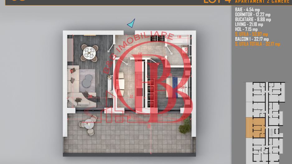 Apartament 2 camere cu Terasa Titan-Pallady-Metrou Teclu - Schiță 2