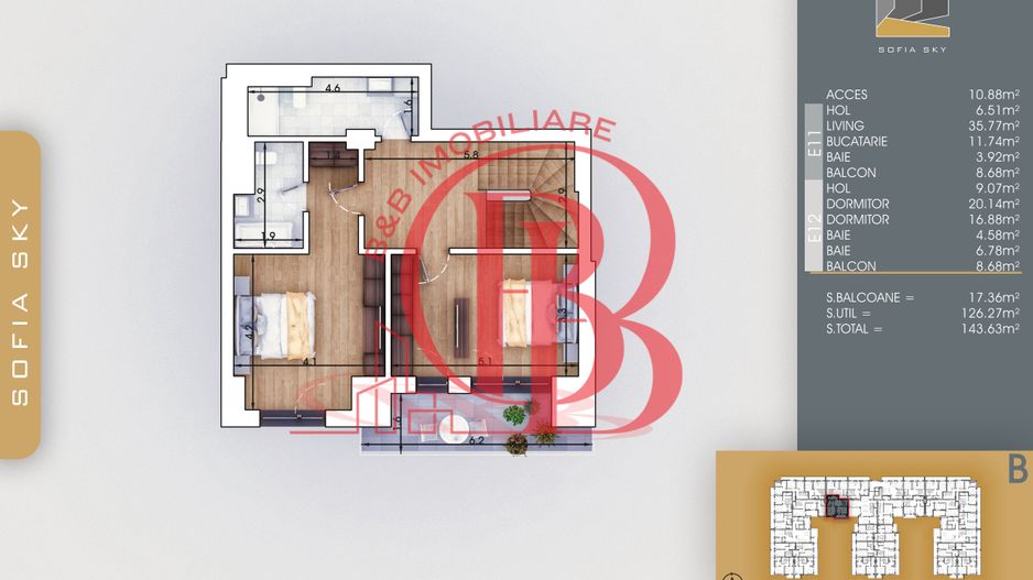 Duplex Titan Pallady 3 camere Mutare Rapida 7min metrou - Schiță 3