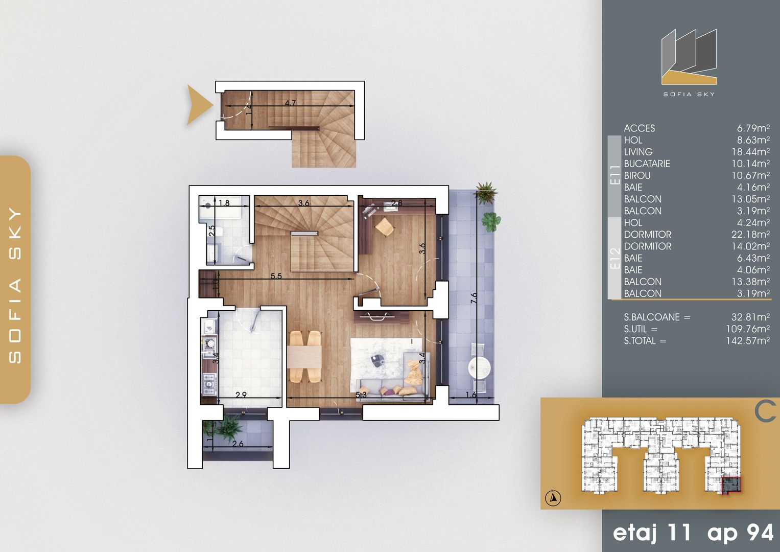 4 camere duplex - panoramic 700 metri Metrou Nicolae Teclu - Schiță 10