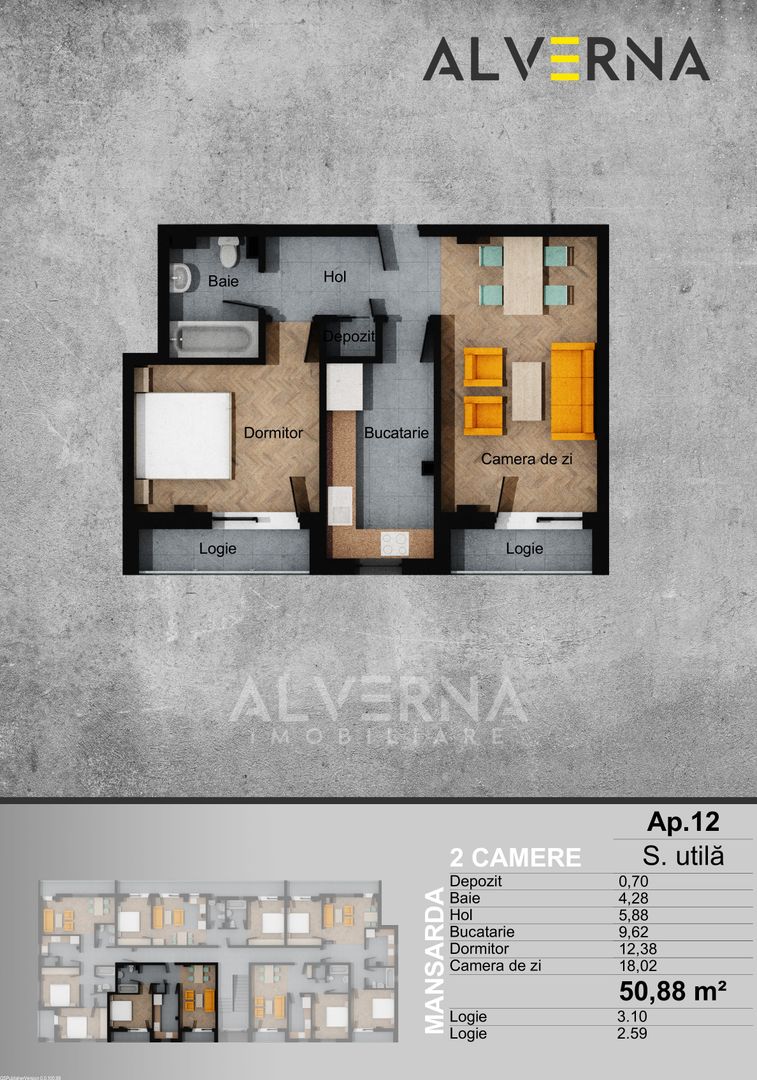 COMISION 0%! Apartament 2 camere, 51mp, semifinisat, 2 balcoane -Terra - Schiță 1