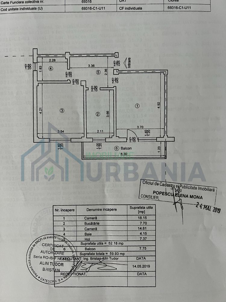 Apartament cu 2 camere, 59,93 mp, etaj 1, loc de parcare, Hlincea, Iași - Poză 1