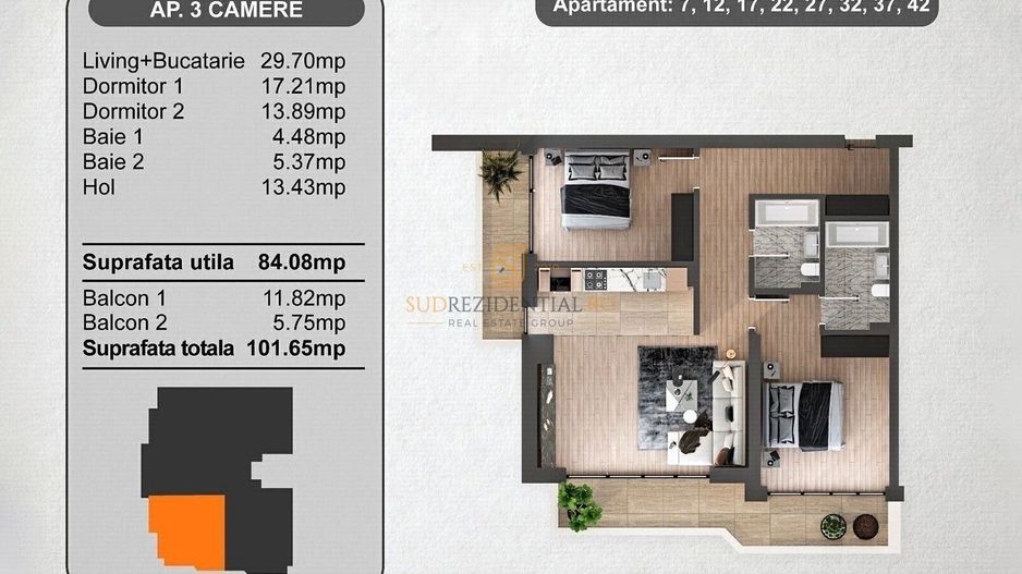 Aparatament 3 camere +parcare inclusa-Zona Marriott , Panduri - Schiță 4