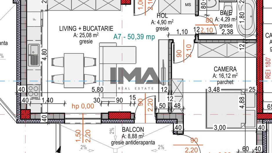 Apartament 2 camere | 50,39 mp + balcon 8,88 mp | Terra Gardens - Schiță 1