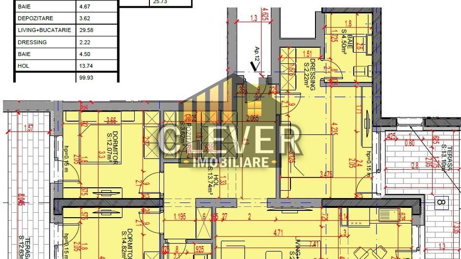 4 Camere | 125,66 mp Total | 2 Terase | Comision 0% Metrou Teclu - Schiță 2