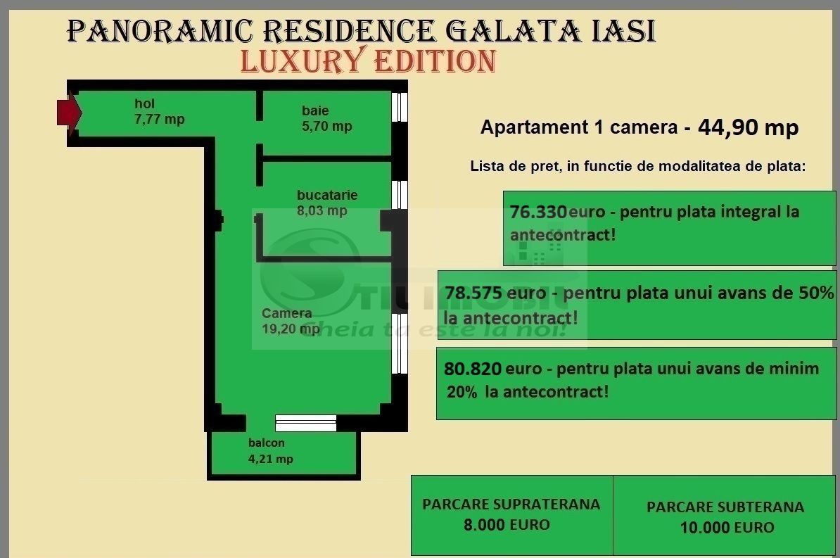 Apartament 1 camera de vanzare in Iasi, Galata, 44,90 mp, baie cu geam - Poză 2