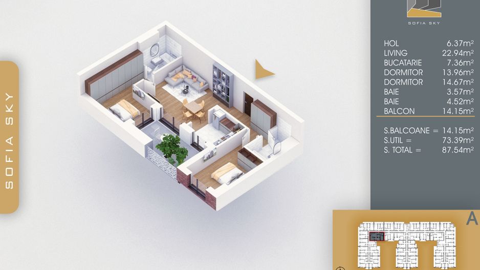 3 camere centarala apartament 2 bai la Metrou N. Teclu - Schiță 9