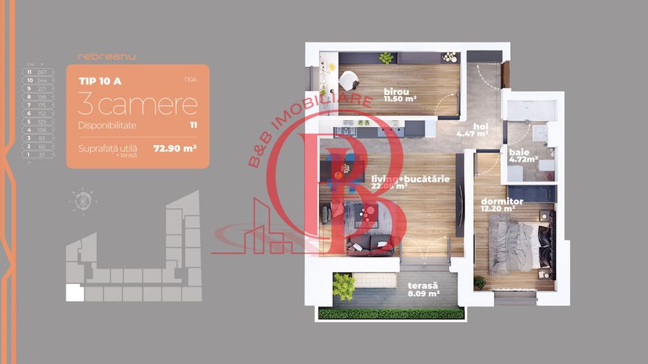 Apartament 3 camere-Auchan Titan-Liviu Rebreanu-Comision 0 - Schiță 2