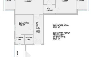 2 camere decomandat Bucovina  58 mp utili  centrala proprie - Poză 16