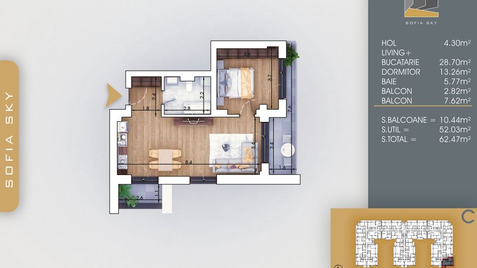 studio 2 balcoane ideal investitie 700 metri Metrou Nicolae - Schiță 7